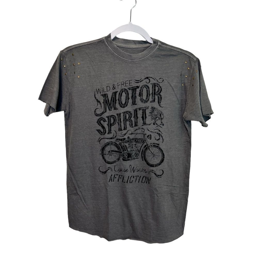 AFFLICTION Gray Original Spirits Crew Tee Shirt Size XS